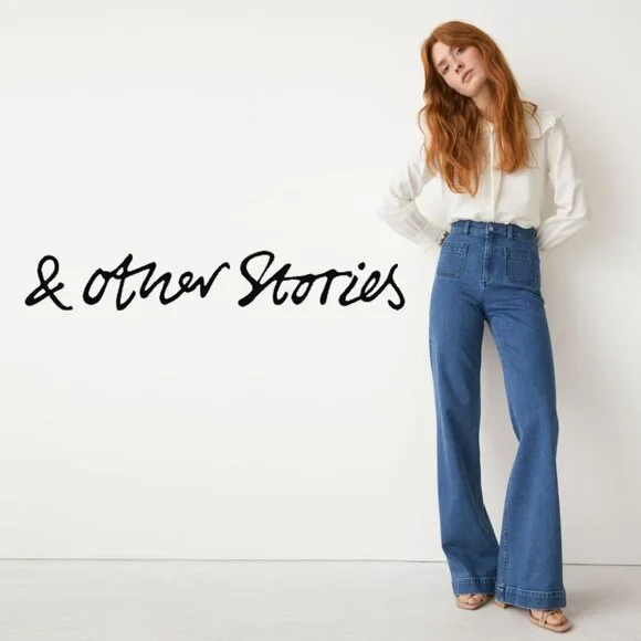 & OTHER STORIES High Waisted Wide Leg Flared Jeans. New Blue 28 - Picture 1 of 13
